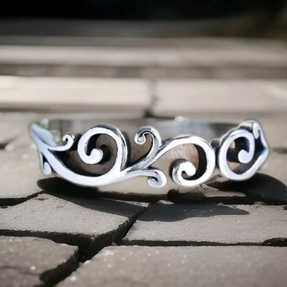 Delicate Filigree Half Eternity Silver Ring, Boho Trendy Statement Ring, Women's